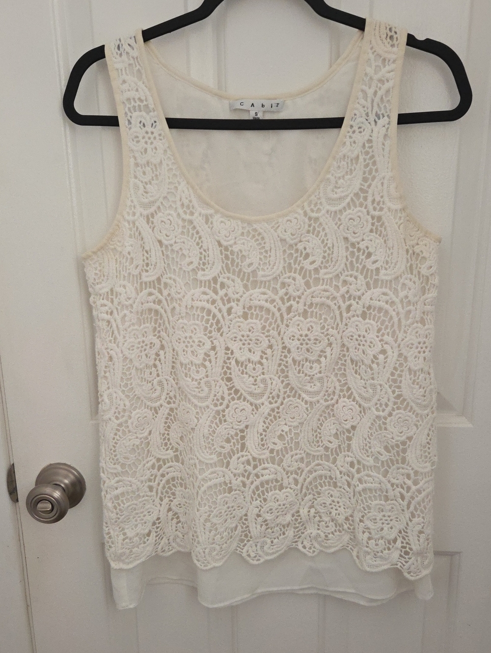 CAbi Cream Lace Overlay Camisole Tank Top